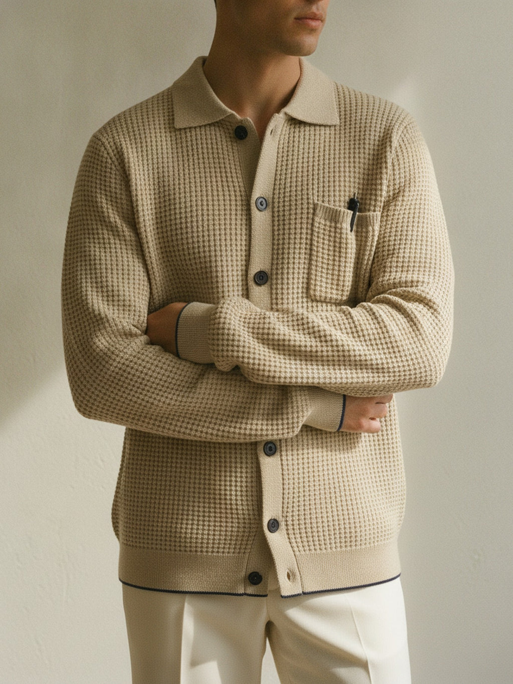Long sleeve knitted polo collar