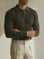 Long sleeve striped polo