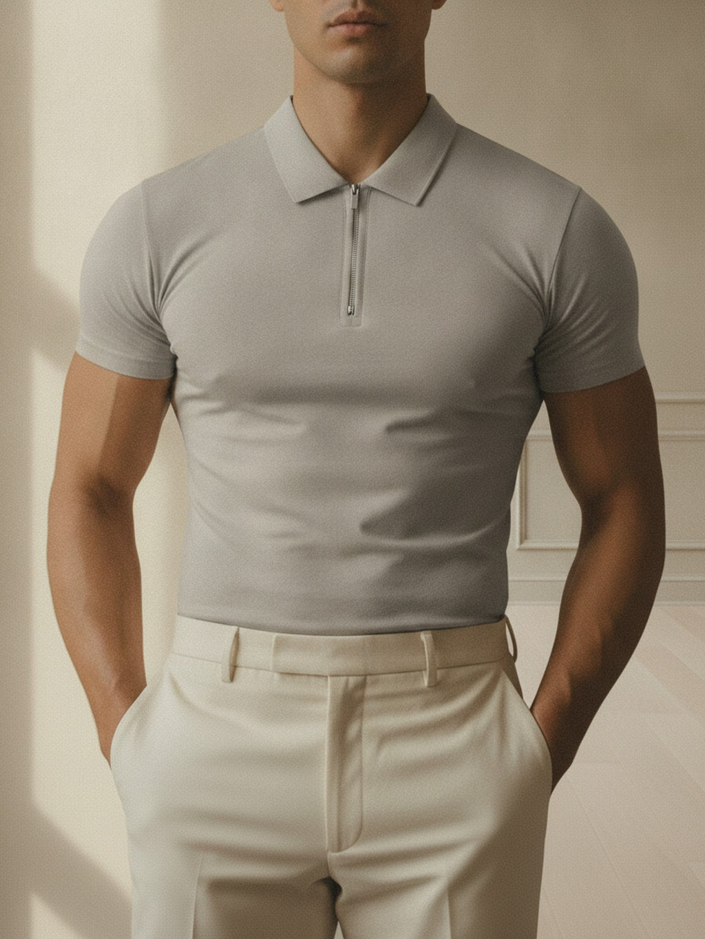 Slim-fit half zipper shirt