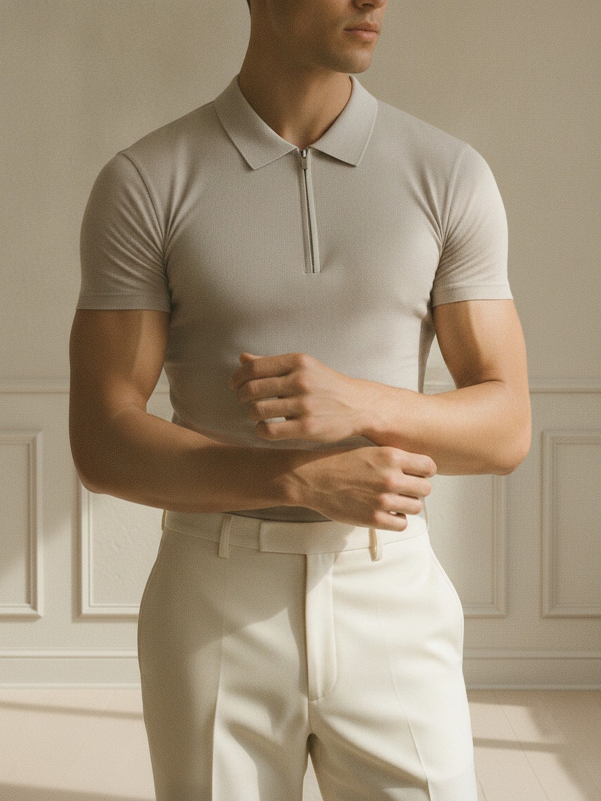 Slim-fit half zipper shirt