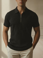 Textured half zip polo