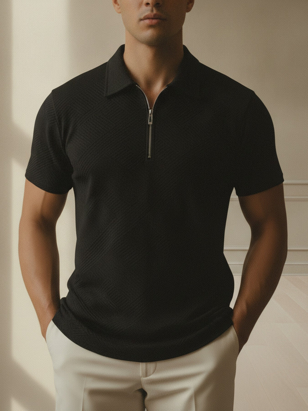 Textured half zip polo
