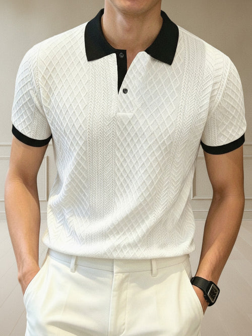 Contrast-collar jacquard polo