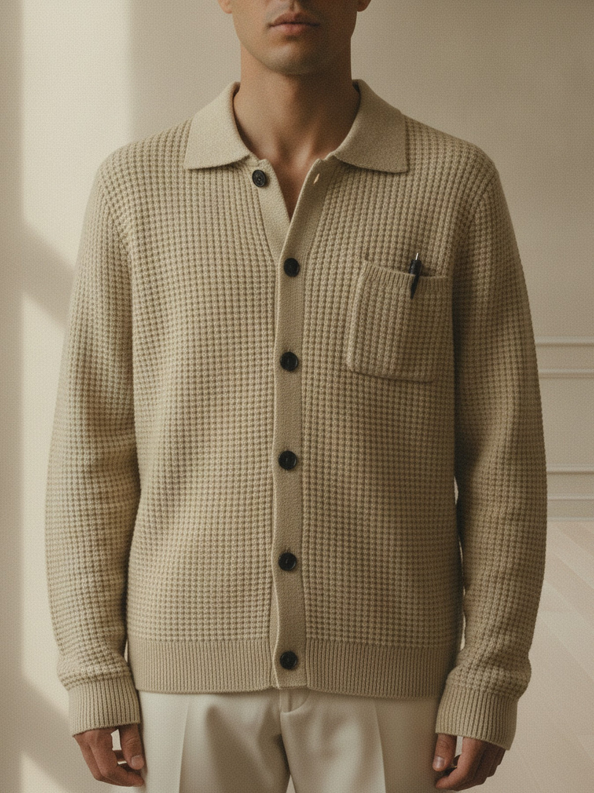 Long sleeve knitted polo collar