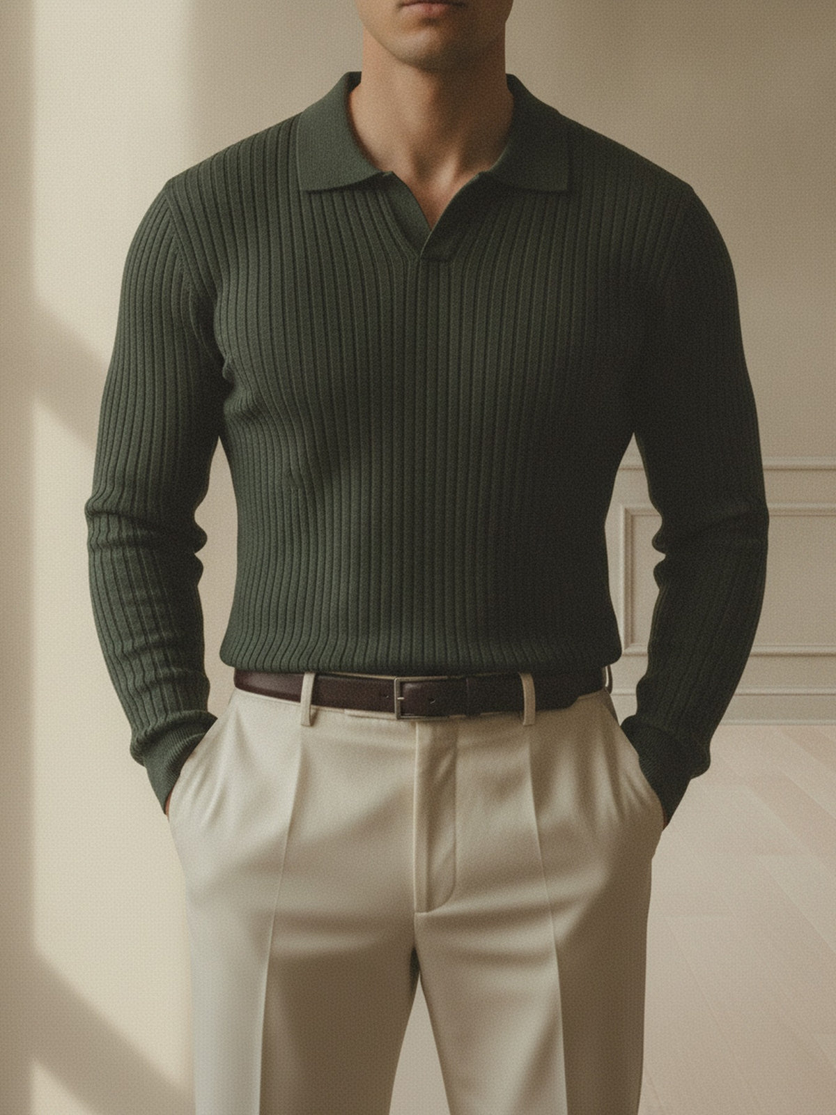 Long sleeve striped polo