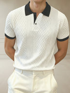 Contrast-collar jacquard polo