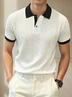 Contrast-collar jacquard polo