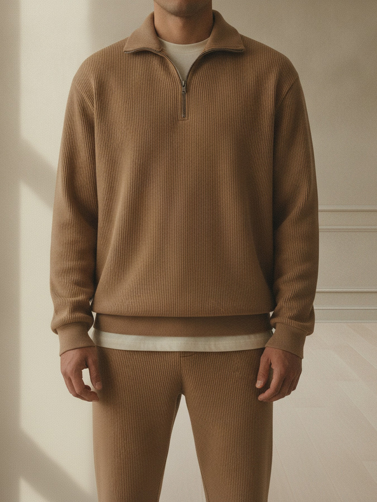 Pullover V-neck zip up